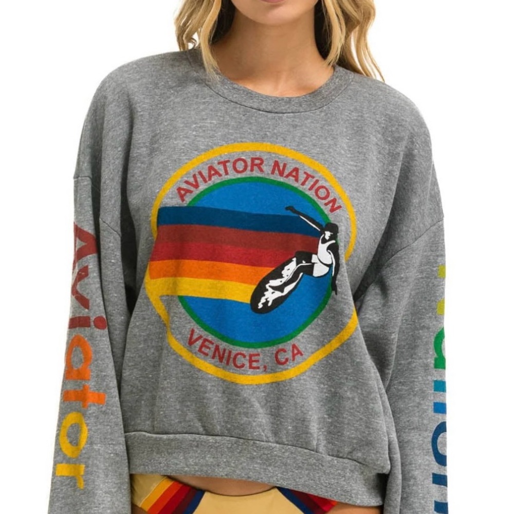 NWT AVIATOR NATION UNISEX RELAXED CREWSWEATSHIRT - HEATHER GREY Logo SZ L - Picture 8 of 12